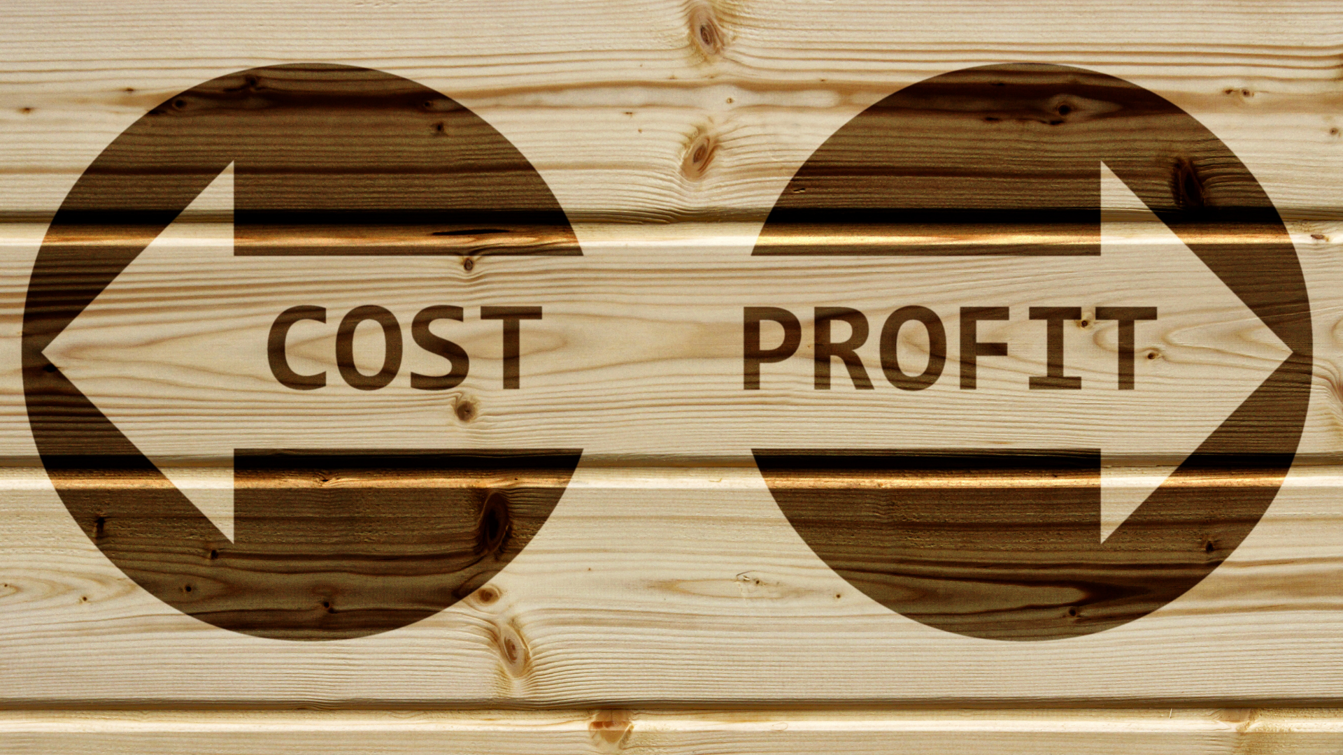 Wooden background with arrows pointing between 'Cost' and 'Profit,' symbolizing Service Line Profitability Analysis to evaluate and optimize business revenue streams.